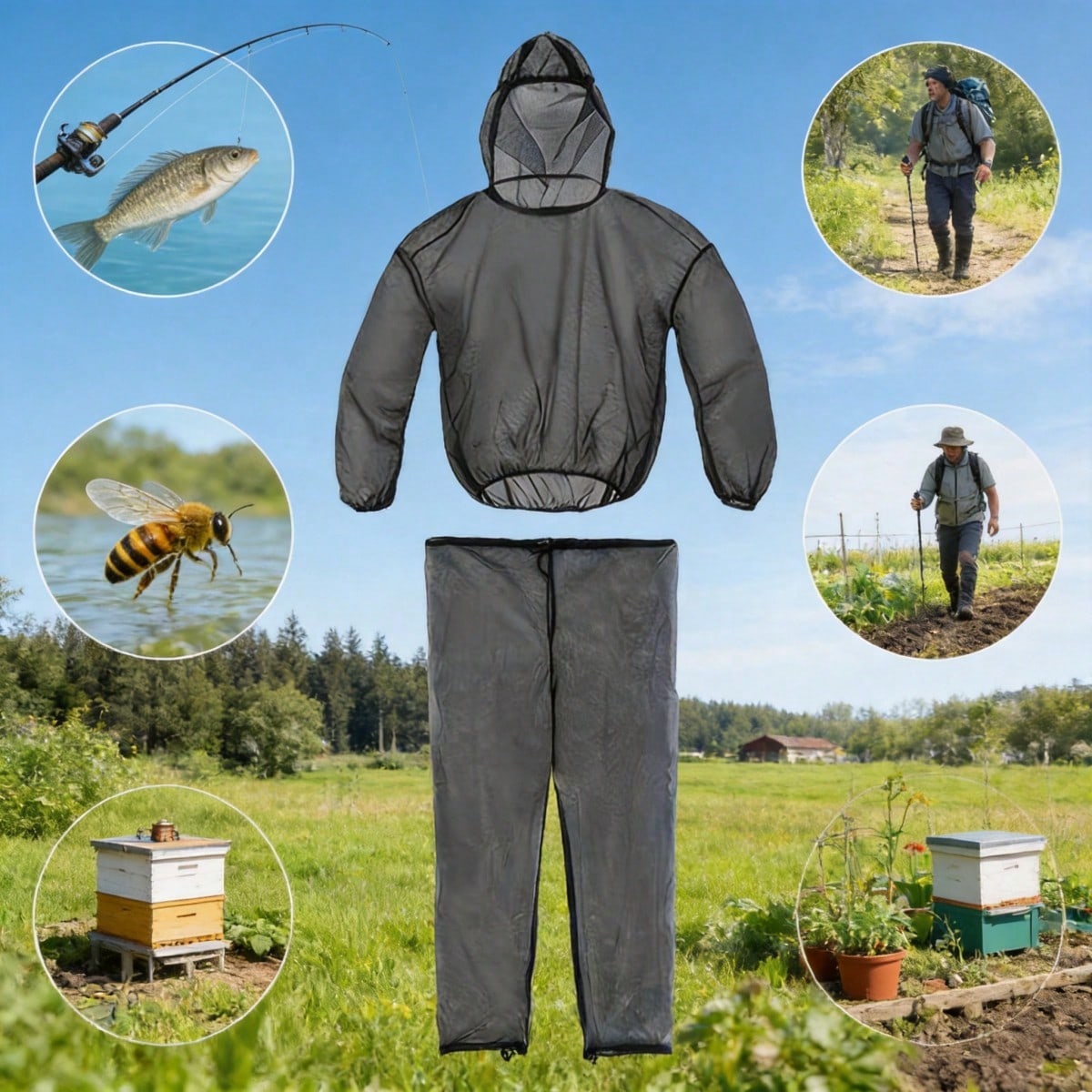 Mosquito Suit- Bug Mesh Pant & Jacket With Hood For Outdoor Protection From Ticks, Bugs, Flies, Gnats, No-See-Ums & Midges- Mosquito Net Clothing For Men & Women