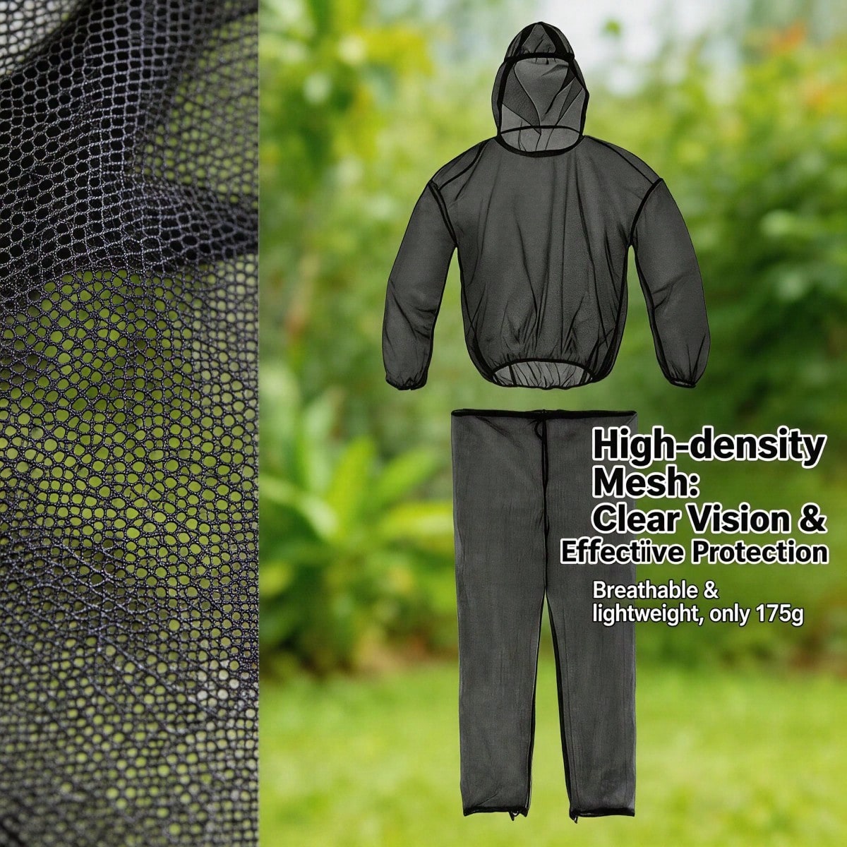 Mosquito Suit- Bug Mesh Pant & Jacket With Hood For Outdoor Protection From Ticks, Bugs, Flies, Gnats, No-See-Ums & Midges- Mosquito Net Clothing For Men & Women