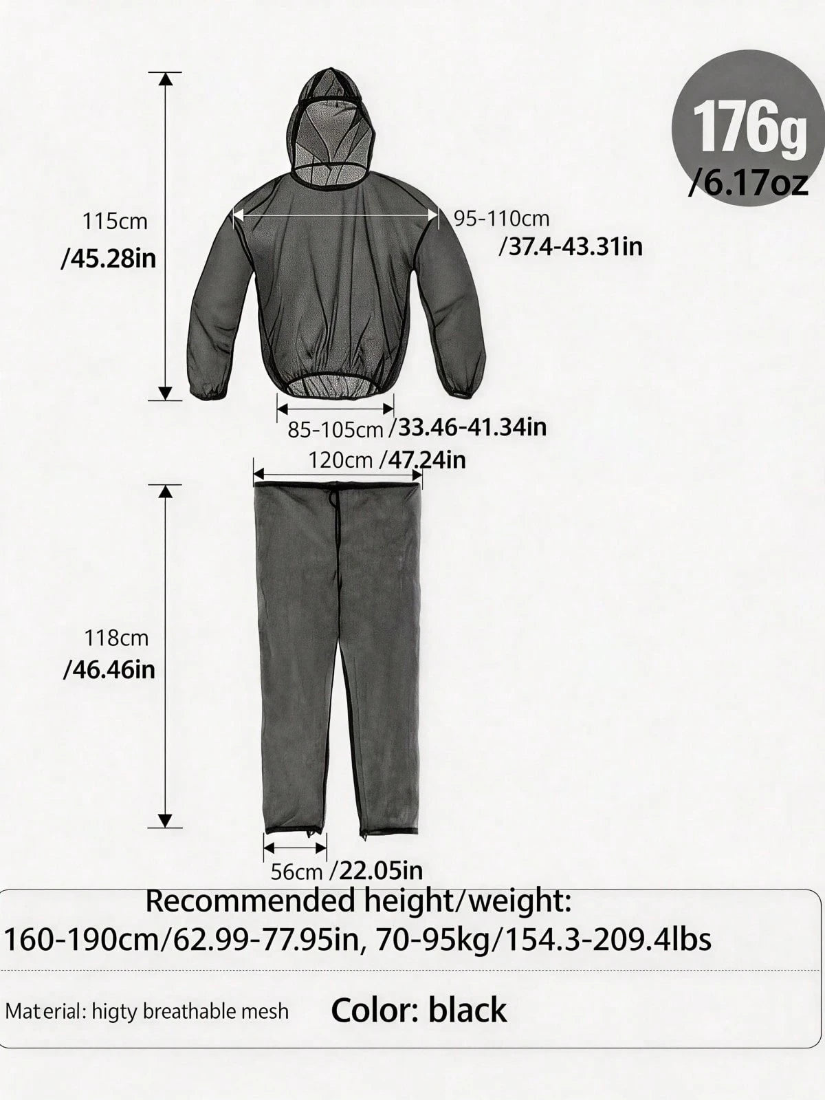 Mosquito Suit- Bug Mesh Pant & Jacket With Hood For Outdoor Protection From Ticks, Bugs, Flies, Gnats, No-See-Ums & Midges- Mosquito Net Clothing For Men & Women
