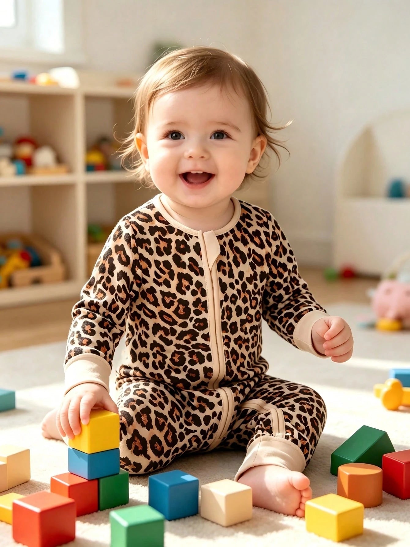 MOSSRIVER Baby Bamboo Leopard Print Footie One-Piece With Mitten Cuffs Double Zipper- Soft, All-Season