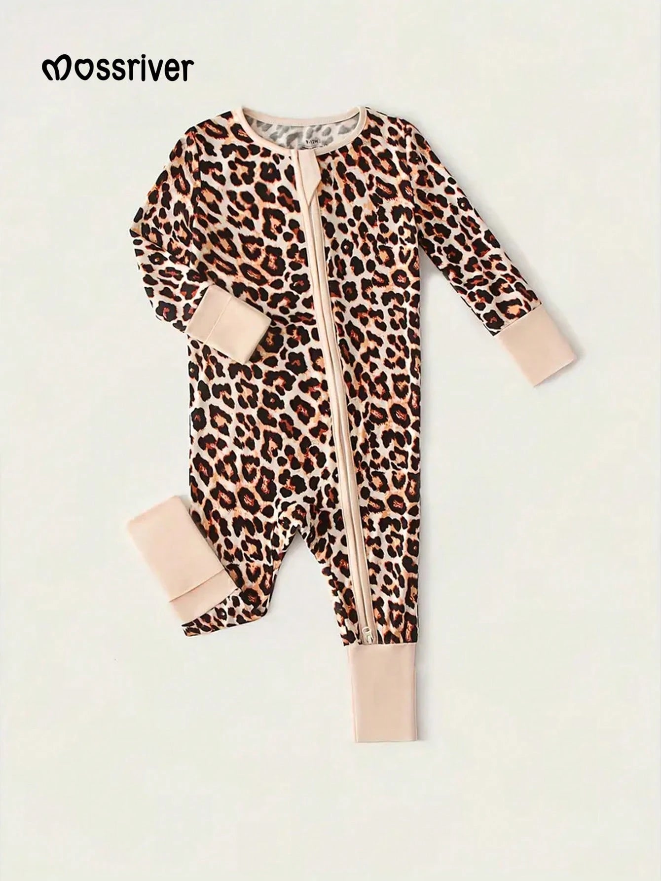 MOSSRIVER Baby Bamboo Leopard Print Footie One-Piece With Mitten Cuffs Double Zipper- Soft, All-Season