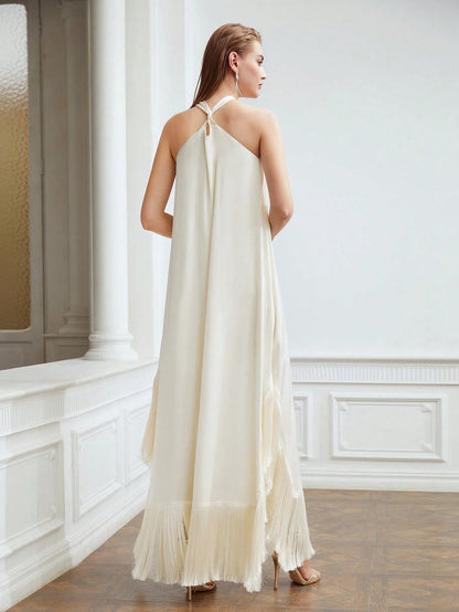 MOTF PREMIUM HALTER FRINGE HEM DRESS