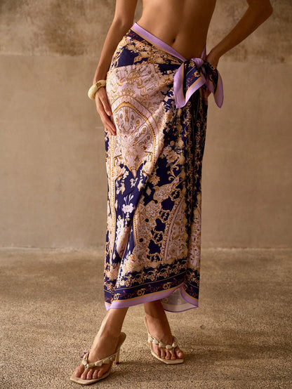 MOTF PREMIUM PRECISE & ELEGANT ALL-OVER PRINT VACATION MULTIFUNCTIONAL COVER-UP SKIRT