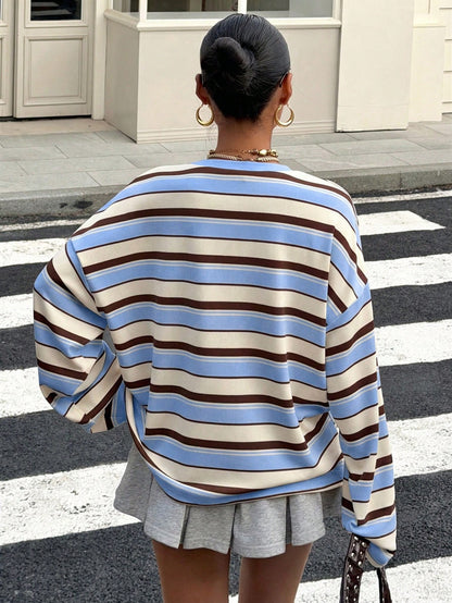 Muchica Beige Round Neck Long Sleeve T-Shirt Plus Size Back-To-School Bussines Formal Teacher Autumn Casual 1920s 80s 90s Fall Graduation