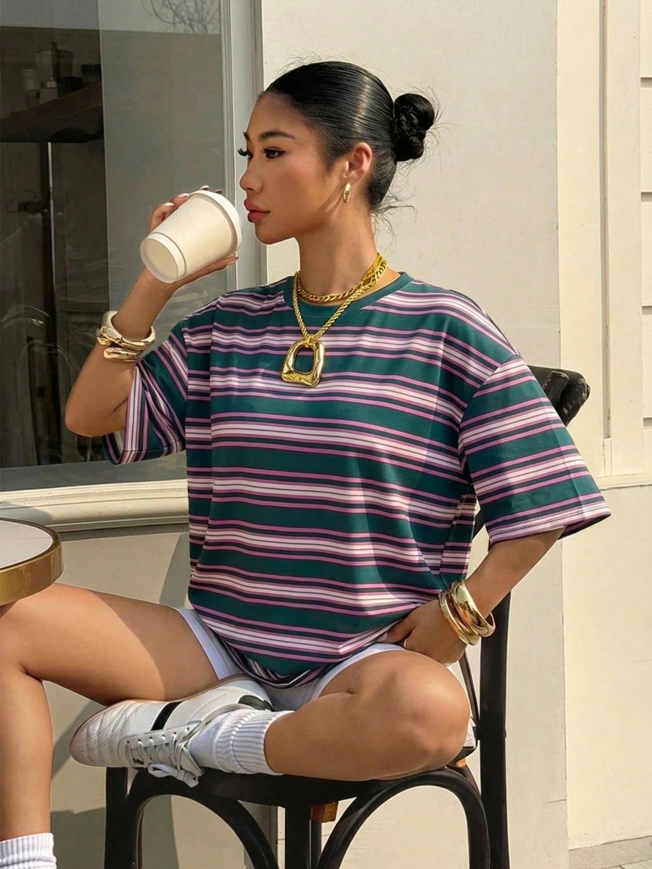 Muchica Plus Size Casual Streetwear Minimalist Round Neck Short Sleeve T-Shirt, Suitable For Summer Holiday Hot Pink