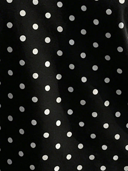 Muchica Plus Size Women Polka Dot Print Loose Shoulder T-Shirt Poka Dots Blouse Cow Casual Elegant Off Top For Formal Holiday Black And White Summer