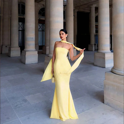 Multi Color Halter Sash Strapless Mermaid Maxi Gown, Solid Slim Side Slit Floor Length Dress For Gala Dinner, Prom Night & Wedding Guest Events