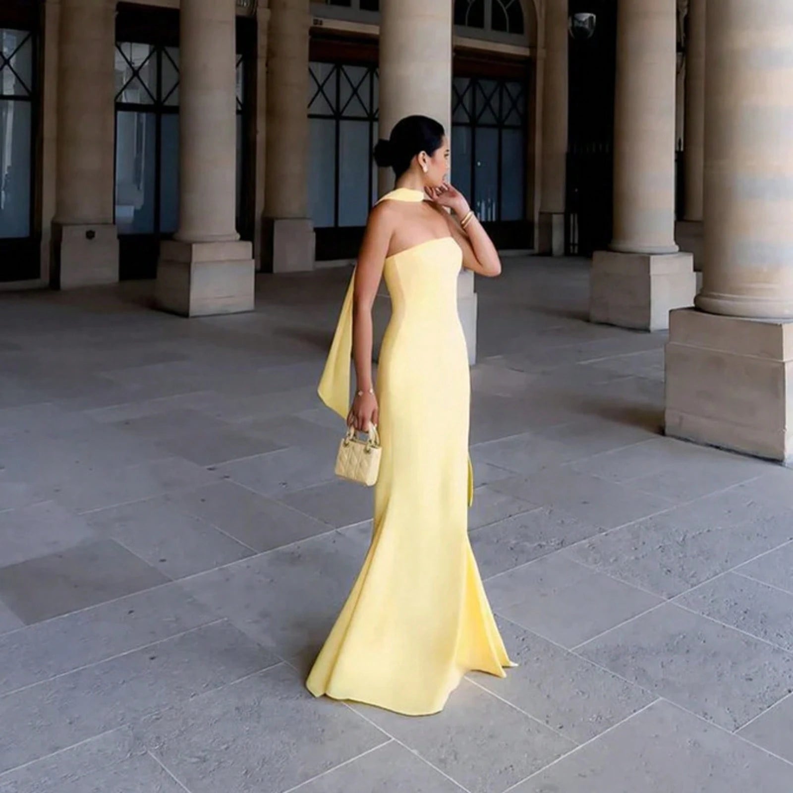 Multi Color Halter Sash Strapless Mermaid Maxi Gown, Solid Slim Side Slit Floor Length Dress For Gala Dinner, Prom Night & Wedding Guest Events