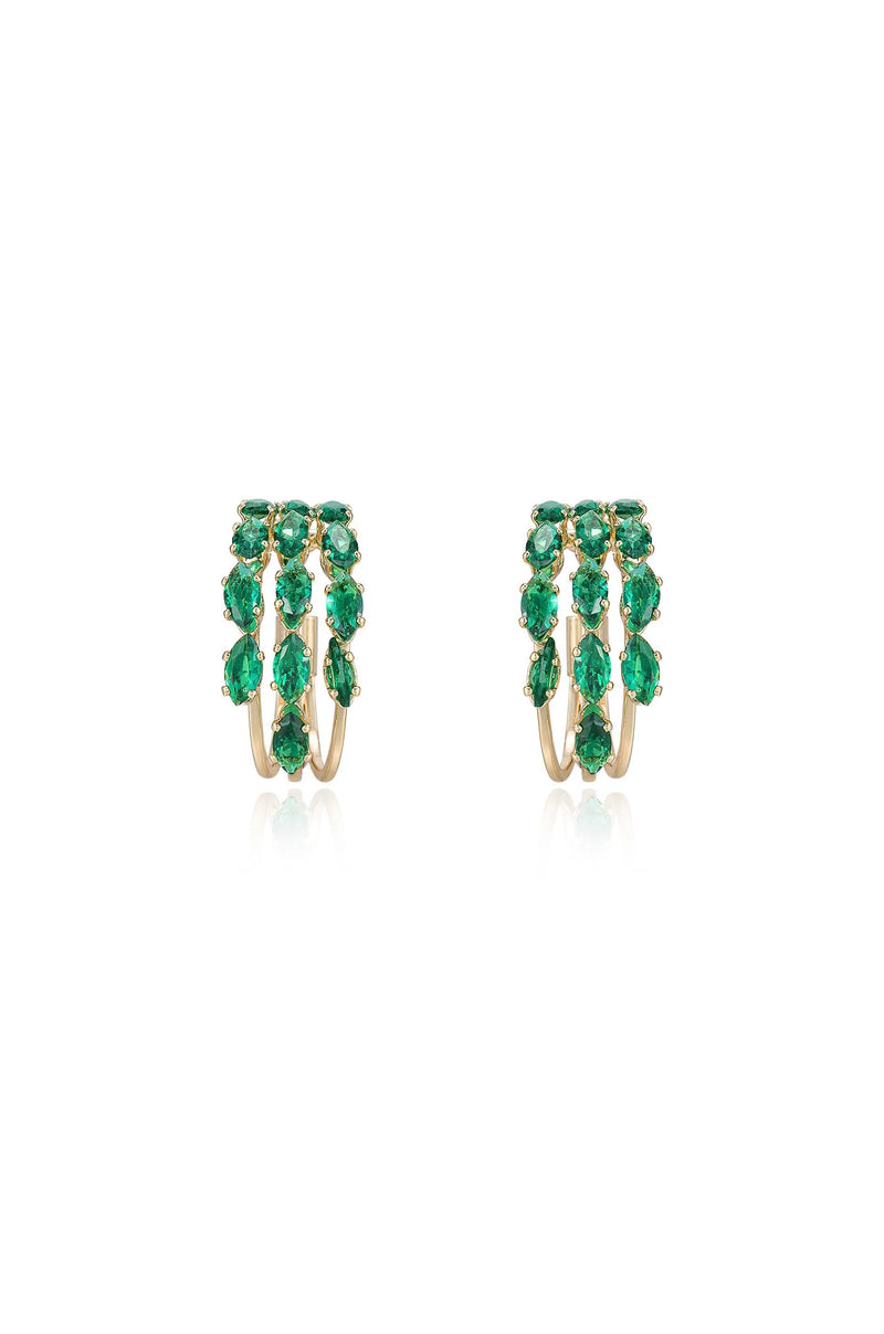 Multi-Crystal Huggie Hoop Earrings - Emerald