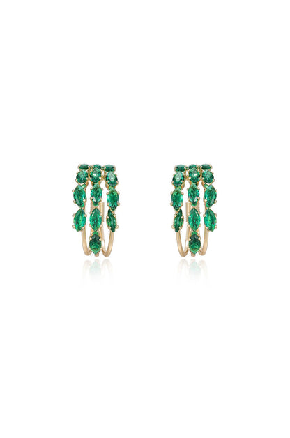 Multi-Crystal Huggie Hoop Earrings - Emerald