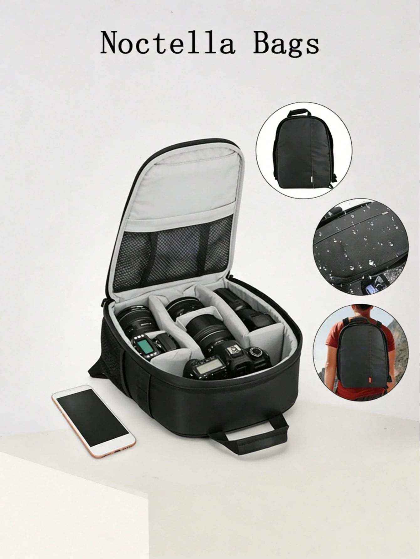 Multi-Layer Protective Camera Bag, Water Resistant Shoulder Backpack For Photographer Travel Outdoor Shooting