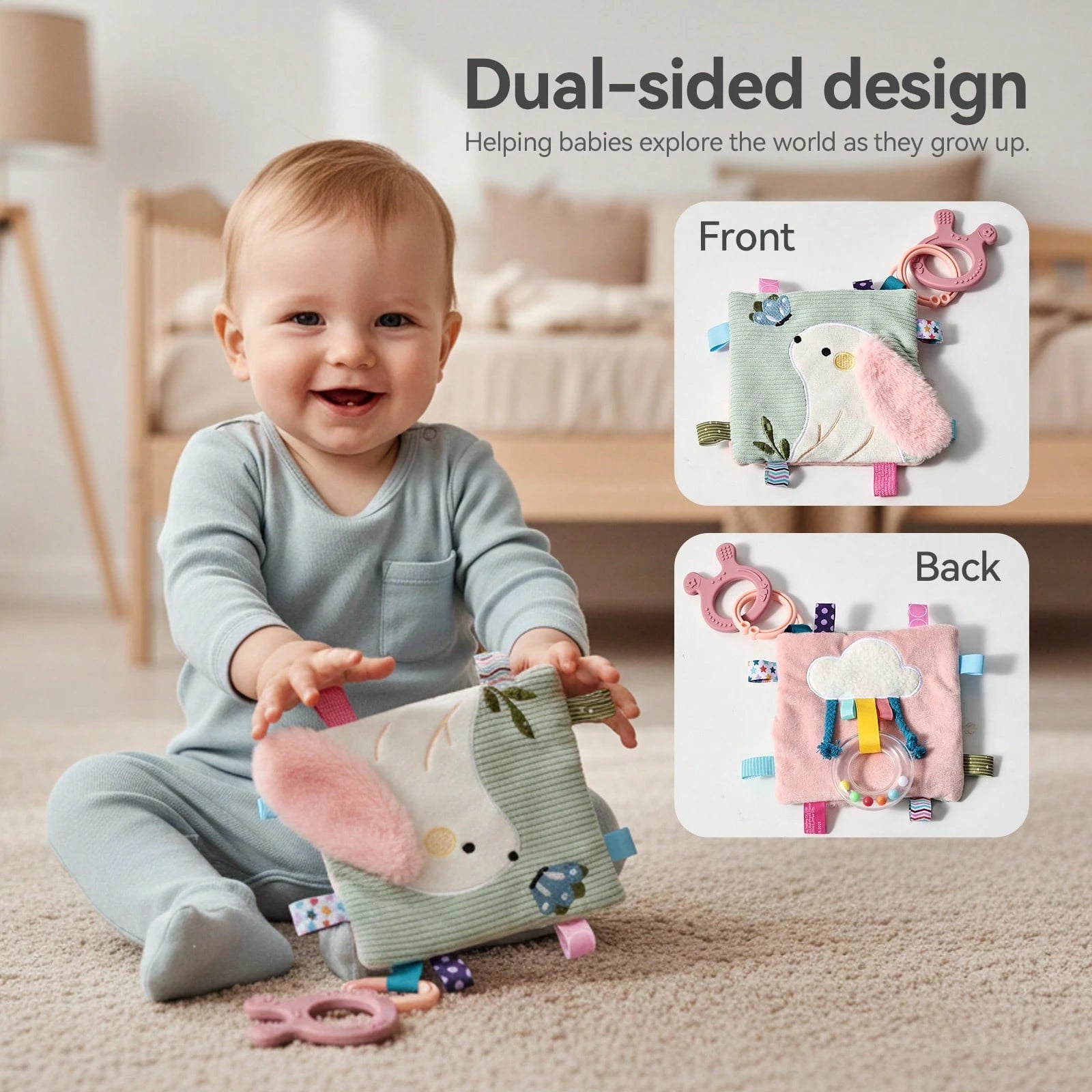 Multifunctional Baby Comfort Blanket, Plush Rabbit Touch Comfort Toy, Color Recognition And Animal Cognition Early Education Cloth Book, Educational Baby Hand-Eye Coordination Toy, Christmas Halloween