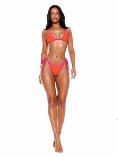 Musera Resort Contrast Trim Tie Side Sexy Bikini Bottoms Only For Summer Spring Holiday Vacation Ibiza Beachwear Nanoscopic Techno