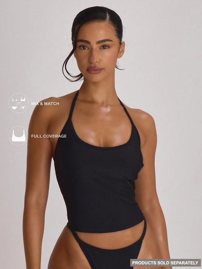 Musera Resort Halterneck Tie Scoop Neckline Tankini Swim Vacation Holiday Summer Travel Beachwear Basics Solid Colour Swimwear Resort Core