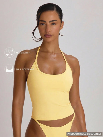 Musera Resort Halterneck Tie Scoop Neckline Tankini Swim Vacation Holiday Summer Travel Beachwear Basics Solid Colour Swimwear Resort Core