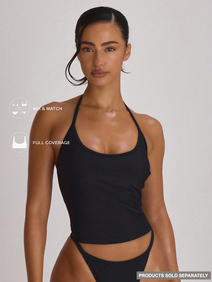 Musera Resort Halterneck Tie Scoop Neckline Tankini Swim Vacation Holiday Summer Travel Beachwear Basics Solid Colour Swimwear Resort Core