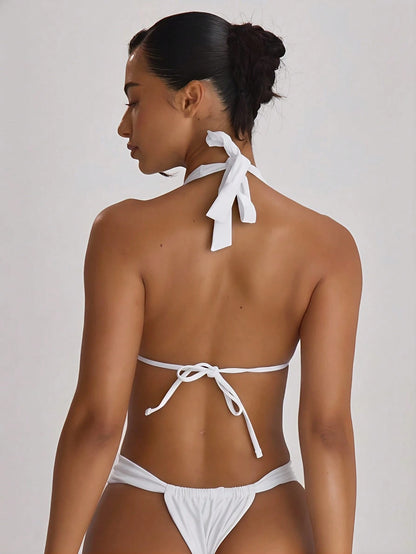 Musera Resort High Apex Halterneck Back Tie Bikini Top Swim Vacation Holiday Summer Travel Beachwear Basics Solid Colour Swimwear Resort Core