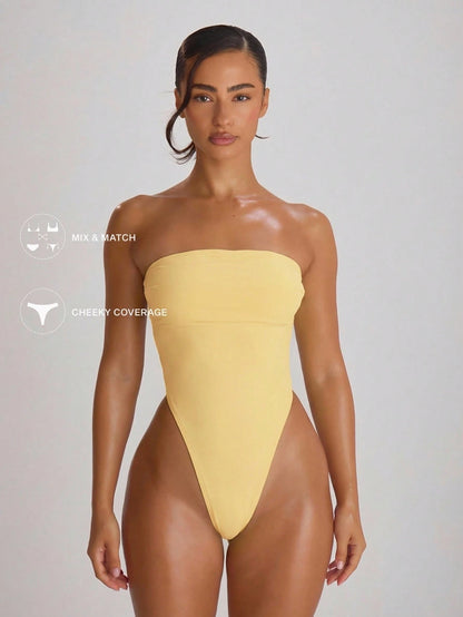 Musera Resort High Leg Bandeau Cut Out Back Swimsuit Bathing Suits Swim Vacation Holiday Summer Travel Beachwear Basics Solid Colour Swimwear Resort Core