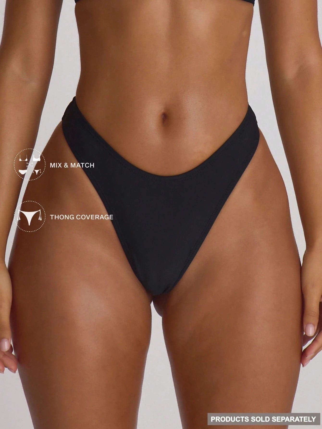 Musera Resort High Leg Dipped Front Thong Bikini Bottoms Swim Vacation Holiday Summer Travel Beachwear Basics Solid Colour Swimwear Resort Core