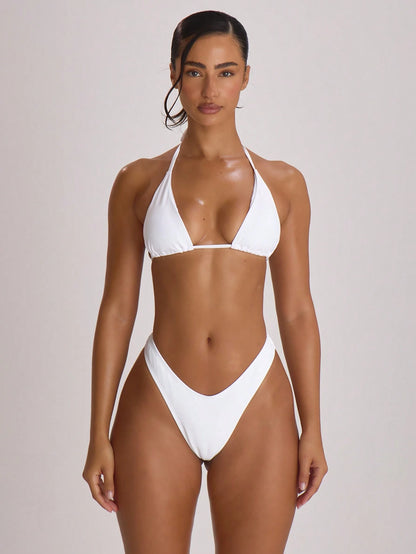 Musera Resort High Leg Dipped Front Thong Bikini Bottoms Swim Vacation Holiday Summer Travel Beachwear Basics Hen Do Wedding Bridal Bachelorette Resort Core