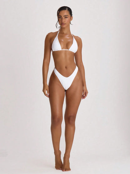 Musera Resort High Leg Dipped Front Thong Bikini Bottoms Swim Vacation Holiday Summer Travel Beachwear Basics Solid Colour Swimwear Resort Core