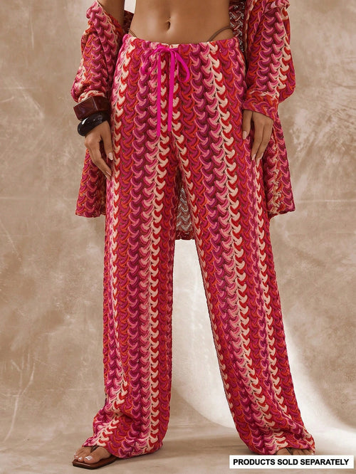 Musera Resort High Rise Tie Waist Patterned Cover Up Trousers Boho Ibiza Cute Sexy Vacation Summer Beach Swimwear Hot Skin Stripe Fall Spring Holiday Carnival Festival