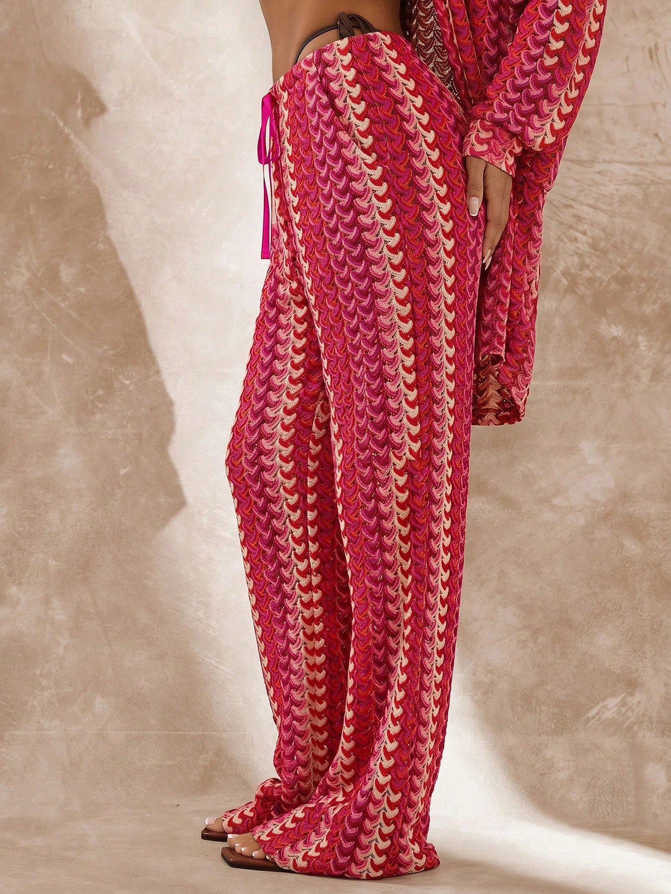 Musera Resort High Rise Tie Waist Patterned Cover Up Trousers Boho Ibiza Cute Sexy Vacation Summer Beach Swimwear Hot Skin Stripe Fall Spring Holiday Carnival Festival
