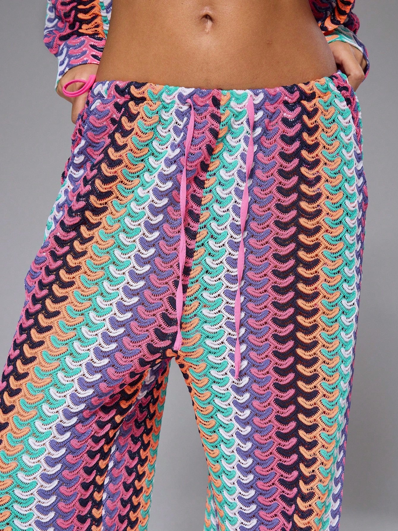 Musera Resort High Rise Tie Waist Patterned Cover Up Trousers Boho Ibiza Cute Sexy Vacation Summer Beach Swimwear Boho Holiday Stripe Fall Spring