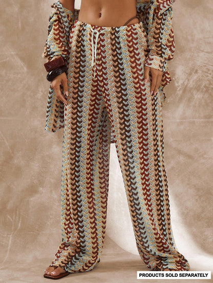 Musera Resort High Rise Tie Waist Patterned Cover Up Trousers Boho Ibiza Cute Sexy Vacation Summer Beach Swimwear Boho Holiday Stripe Fall Spring