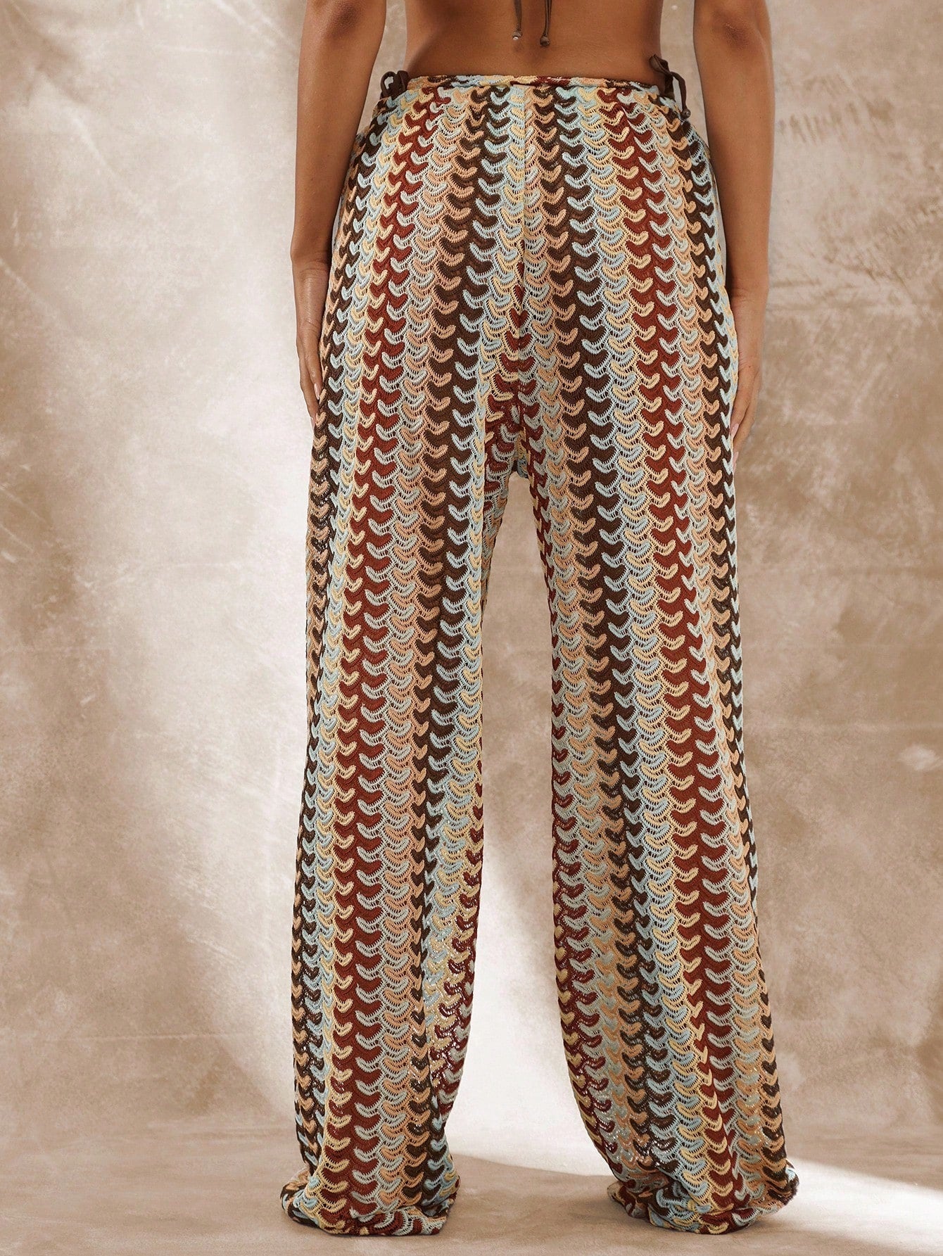 Musera Resort High Rise Tie Waist Patterned Cover Up Trousers Boho Ibiza Cute Sexy Vacation Summer Beach Swimwear Hot Skin Stripe Fall Spring Holiday Carnival Festival