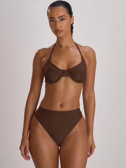 Musera Resort High Waist High Leg Cheeky Bikini Bottoms Swim Vacation Holiday Summer Travel Beachwear Basics Solid Colour Swimwear Resort Core