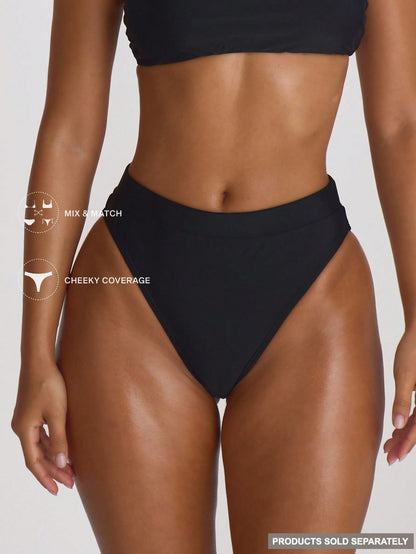 Musera Resort High Waist High Leg Cheeky Bikini Bottoms Swim Vacation Holiday Summer Travel Beachwear Basics Solid Colour Swimwear Resort Core