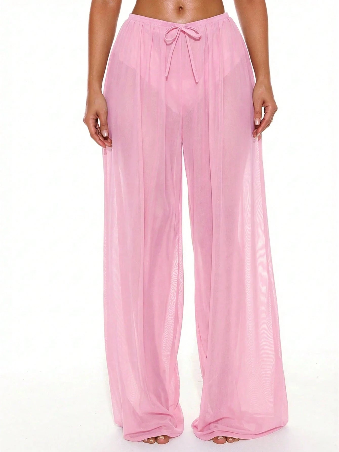 Musera Resort Low Rise Drawstring Front Wide Leg Trousers Cover Up Summer Spring Holiday Vacation Sexy Club Ibiza Beachwear Nanoscopic Techno Winter