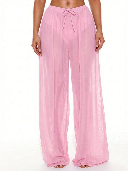 Musera Resort Low Rise Drawstring Front Wide Leg Trousers Cover Up Summer Spring Holiday Vacation Sexy Club Ibiza Beachwear Nanoscopic Techno Winter