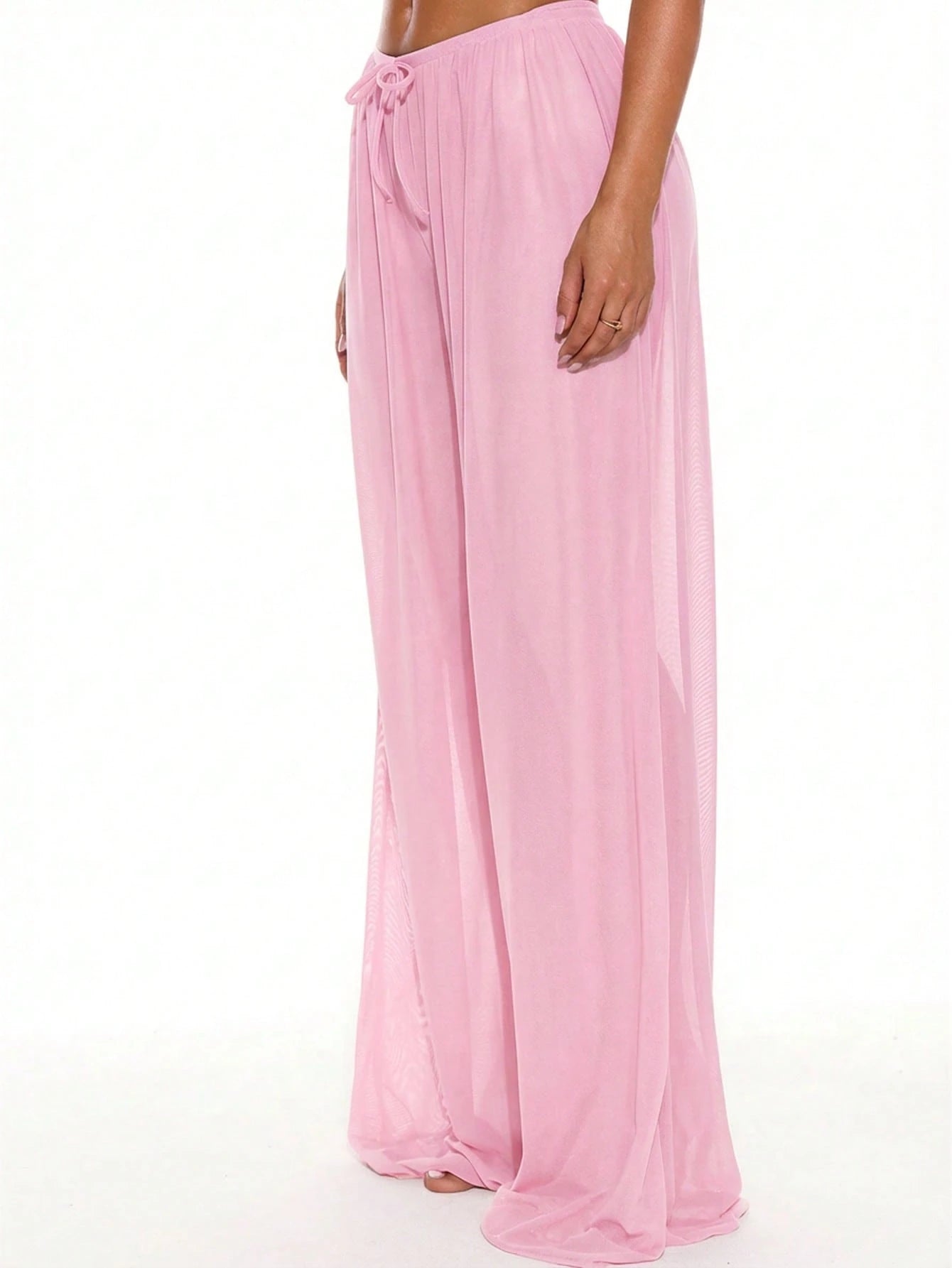 Musera Resort Low Rise Drawstring Front Wide Leg Trousers Cover Up Summer Spring Holiday Vacation Sexy Club Ibiza Beachwear Nanoscopic Techno Winter