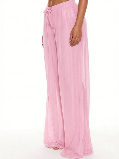 Musera Resort Low Rise Drawstring Front Wide Leg Trousers Cover Up Summer Spring Holiday Vacation Sexy Club Ibiza Beachwear Nanoscopic Techno Winter