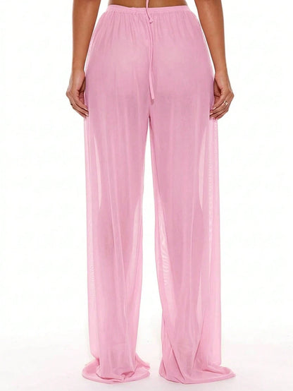 Musera Resort Low Rise Drawstring Front Wide Leg Trousers Cover Up Summer Spring Holiday Vacation Sexy Club Ibiza Beachwear Nanoscopic Techno Winter