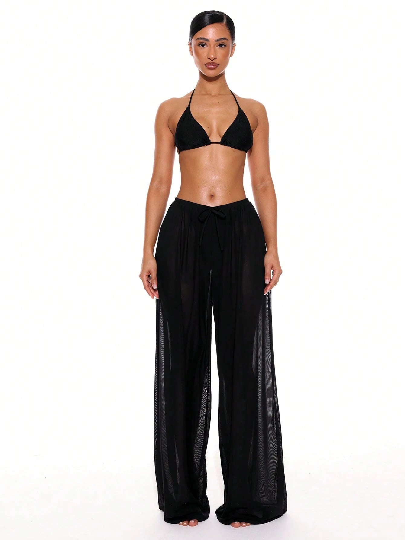 Musera Resort Low Rise Drawstring Front Wide Leg Trousers Cover Up Summer Spring Holiday Vacation Sexy Club Ibiza Beachwear Nanoscopic Techno Winter
