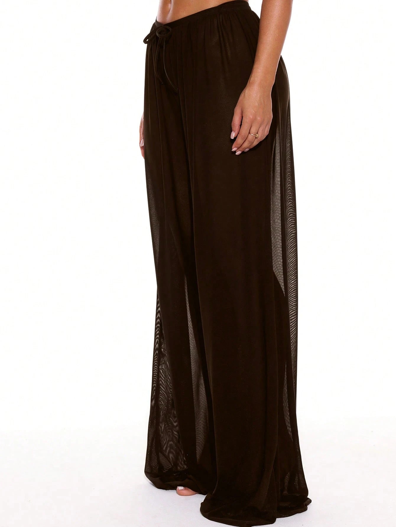 Musera Resort Low Rise Drawstring Front Wide Leg Trousers Cover Up Summer Spring Holiday Vacation Sexy Tropical Club Beach Ibiza Beachwear Techno Fall Black