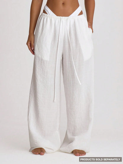 Musera Resort Premium Drawstring Wide Leg Linen Trousers Cover Up Swim Vacation Holiday Summer Travel Beachwear