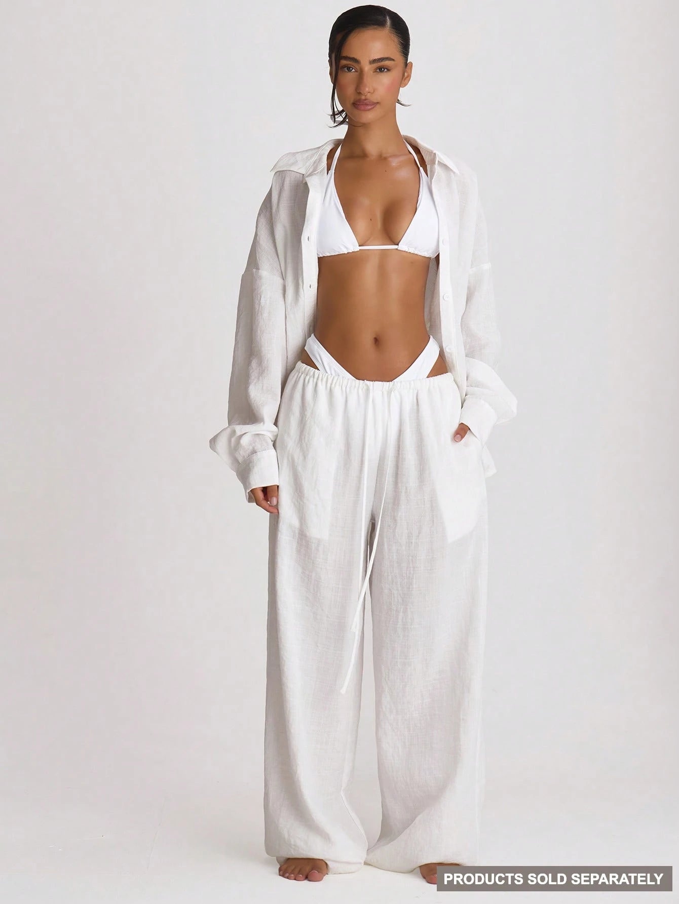 Musera Resort Premium Drawstring Wide Leg Linen Trousers Cover Up Swim Vacation Holiday Summer Travel Beachwear