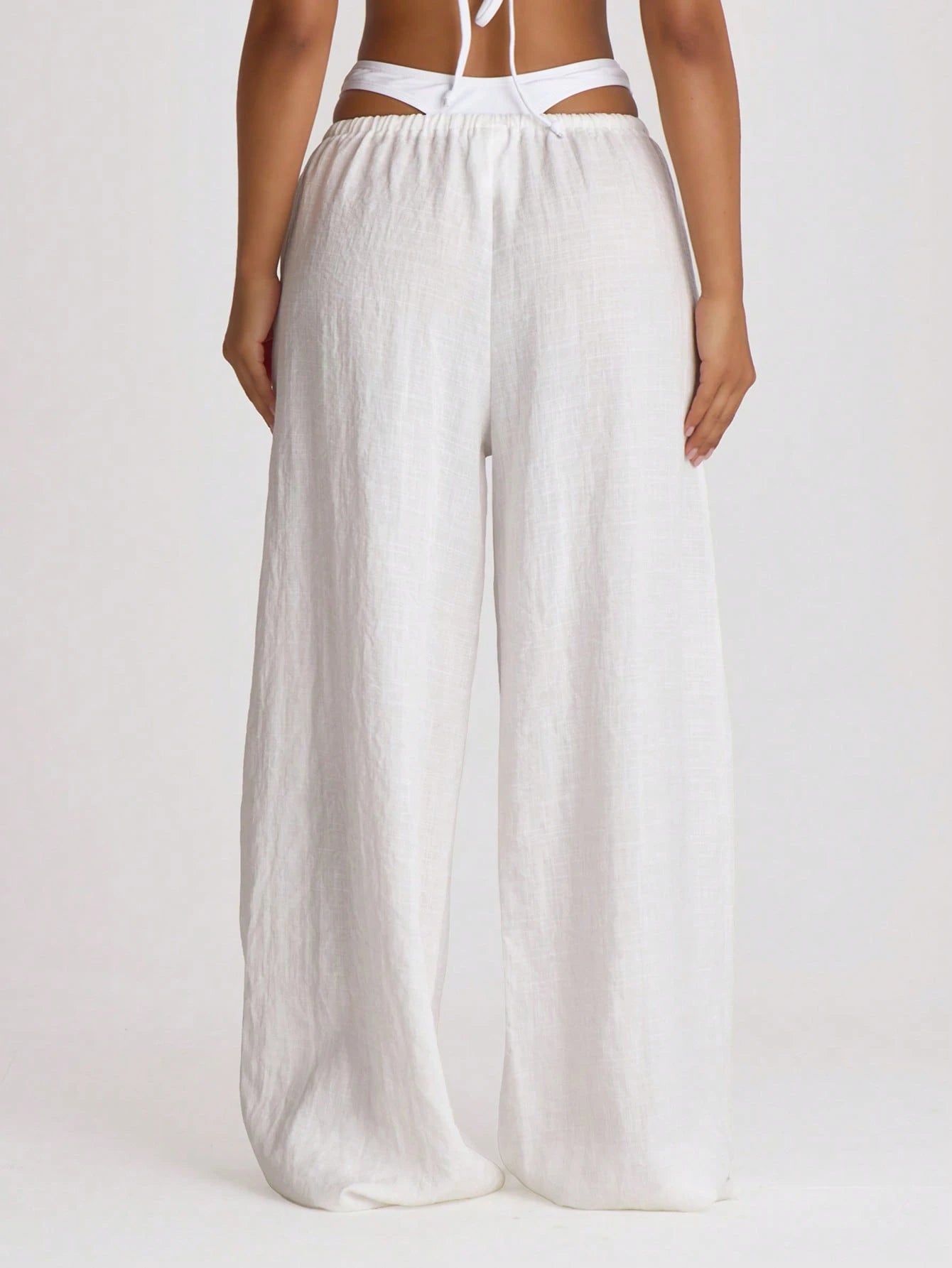 Musera Resort Premium Drawstring Wide Leg Linen Trousers Cover Up Swim Vacation Holiday Summer Travel Beachwear