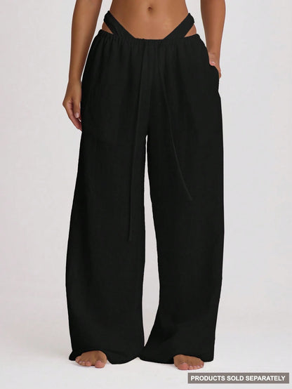 Musera Resort Premium Drawstring Wide Leg Linen Trousers Cover Up Swim Vacation Holiday Summer Travel Beachwear