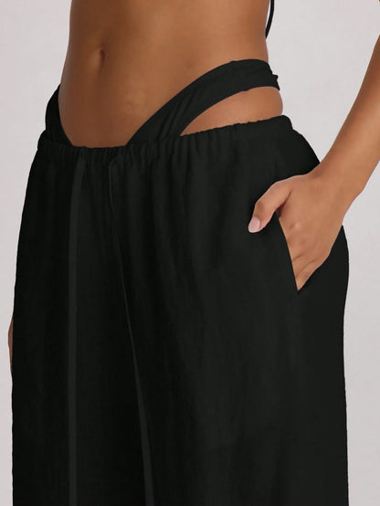 Musera Resort Premium Drawstring Wide Leg Linen Trousers Cover Up Swim Vacation Holiday Summer Travel Beachwear
