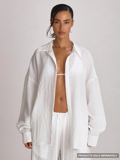 Musera Resort Premium Oversized Linen Shirt Cover Up Swim Vacation Holiday Summer Travel Beachwear