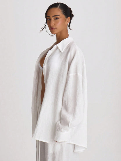 Musera Resort Premium Oversized Linen Shirt Cover Up Swim Vacation Holiday Summer Travel Beachwear