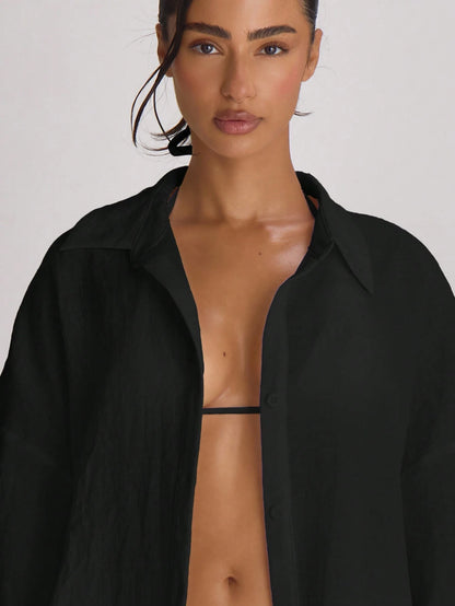 Musera Resort Premium Oversized Linen Shirt Cover Up Swim Vacation Holiday Summer Travel Beachwear