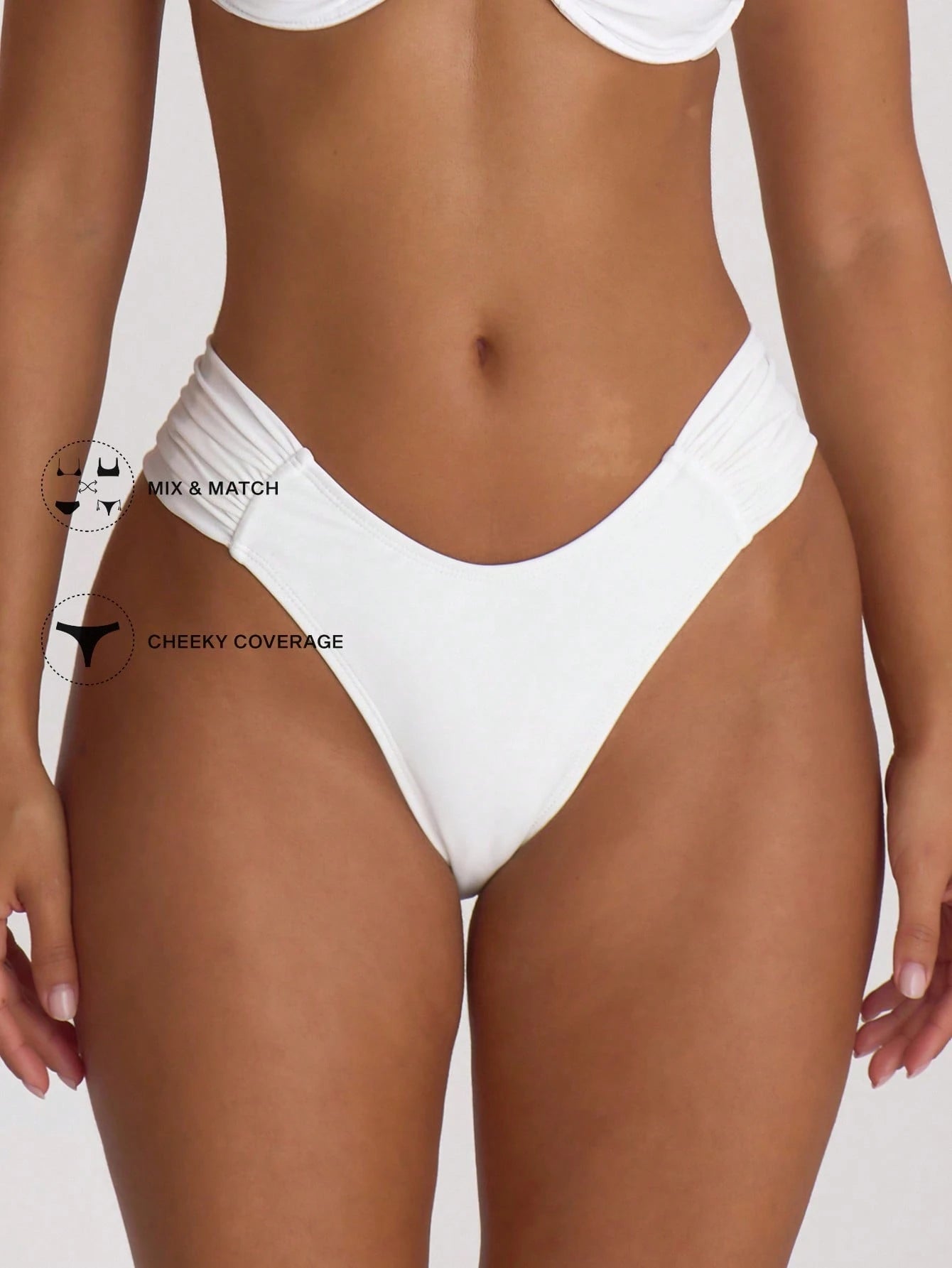 Musera Resort Ruched Side Cheeky Fit Bikini Bottoms Swim Vacation Holiday Summer Travel Beachwear Beach BasicS Wedding Swimwear Solid Colour Resort Core Sexy White