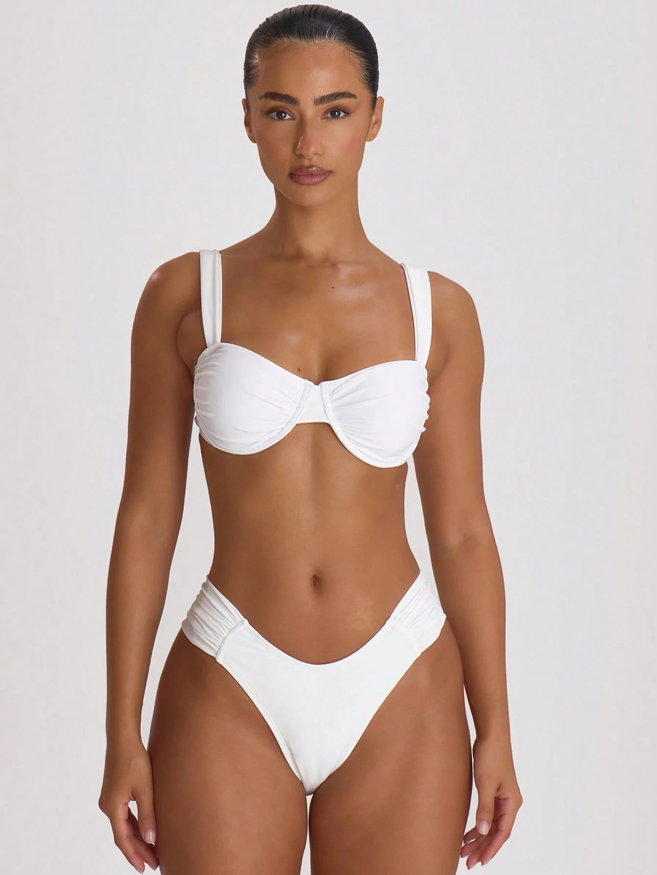 Musera Resort Ruched Side Cheeky Fit Bikini Bottoms Swim Vacation Holiday Summer Travel Beachwear Beach BasicS Wedding Swimwear Solid Colour Resort Core Sexy White