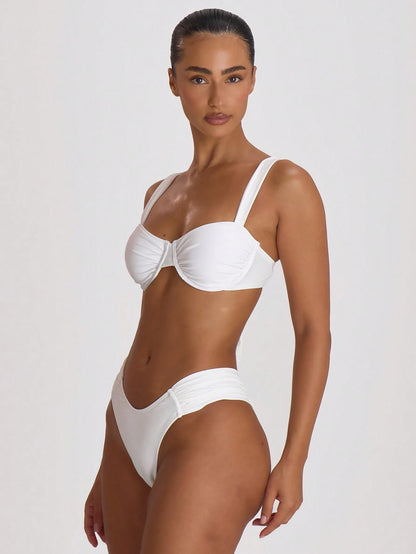 Musera Resort Ruched Side Cheeky Fit Bikini Bottoms Swim Vacation Holiday Summer Travel Beachwear Beach BasicS Wedding Swimwear Solid Colour Resort Core Sexy White